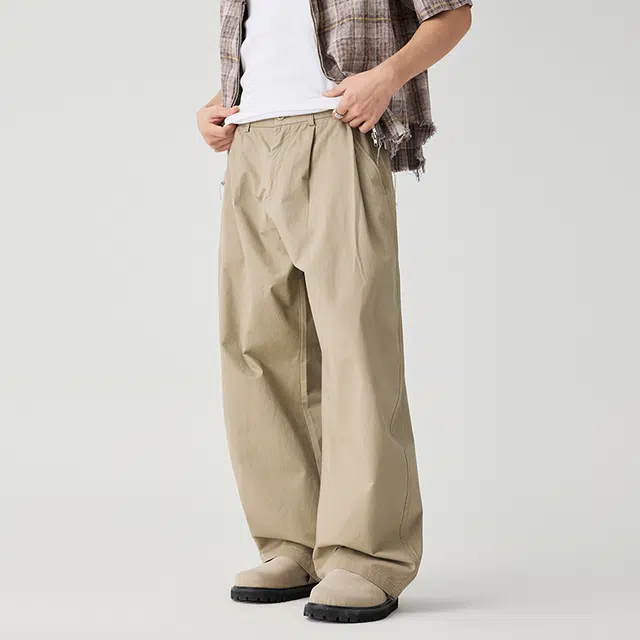 潮人榜 美式复古春夏纯棉弯刀裤男士阔腿拖地直筒长裤垂堕感休闲裤 男女同款
