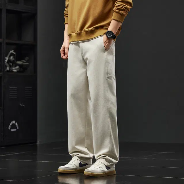 潮人榜 美式复古重磅设计感工装裤男款秋冬厚款宽松直筒阔腿纯棉休闲裤 男女同款