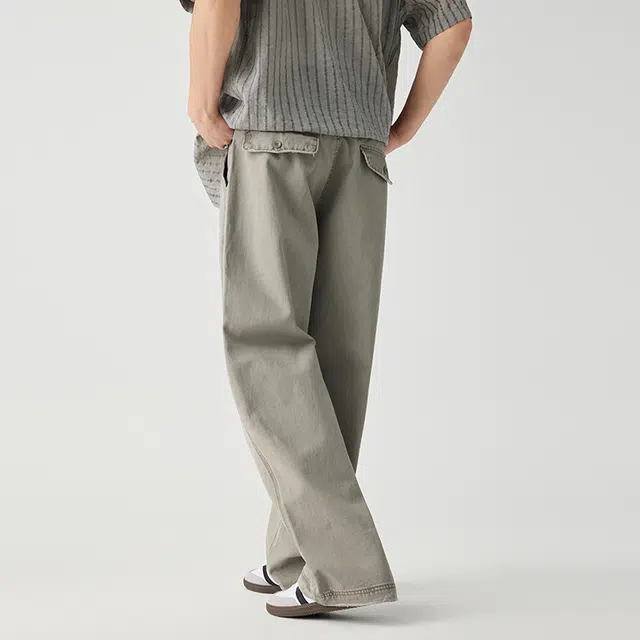 潮人榜 美式复古春秋款直筒拖地裤男士宽松纯棉垂感阔腿简约休闲裤 男女同款