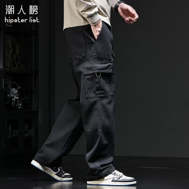 潮人榜 复古高街直筒休闲弹力休闲牛仔裤 男款