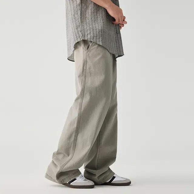潮人榜 美式复古春秋款直筒拖地裤男士宽松纯棉垂感阔腿简约休闲裤 男女同款