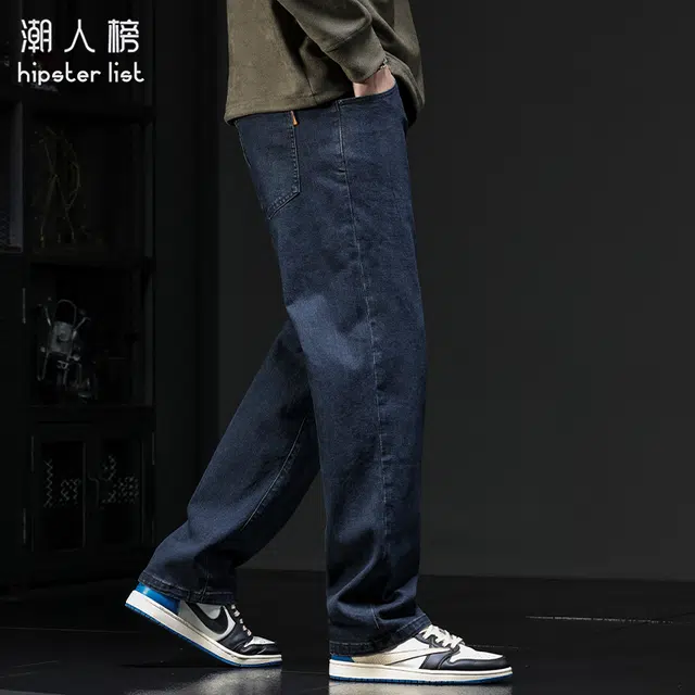 潮人榜 潮人榜秋季窄版直筒裤男士宽松阔腿潮流潮牌垂感弹力休闲长裤原色牛仔裤 男款