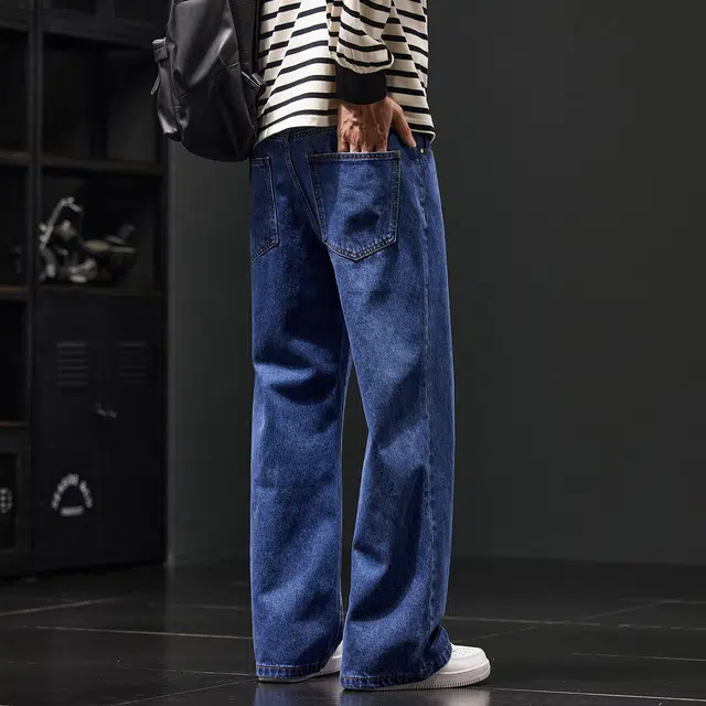 潮人榜 美式复古重磅微喇裤男女同款春秋款纯棉休闲宽松直筒阔腿长裤牛仔裤 男女同款