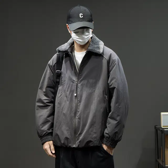 潮人榜 美式复古工装夹克男冬季宽松大码毛领棉衣外套潮牌痞帅棉服 男款