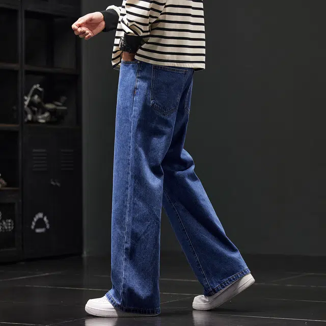 潮人榜 美式复古重磅微喇裤男女同款春秋款纯棉休闲宽松直筒阔腿长裤牛仔裤 男女同款