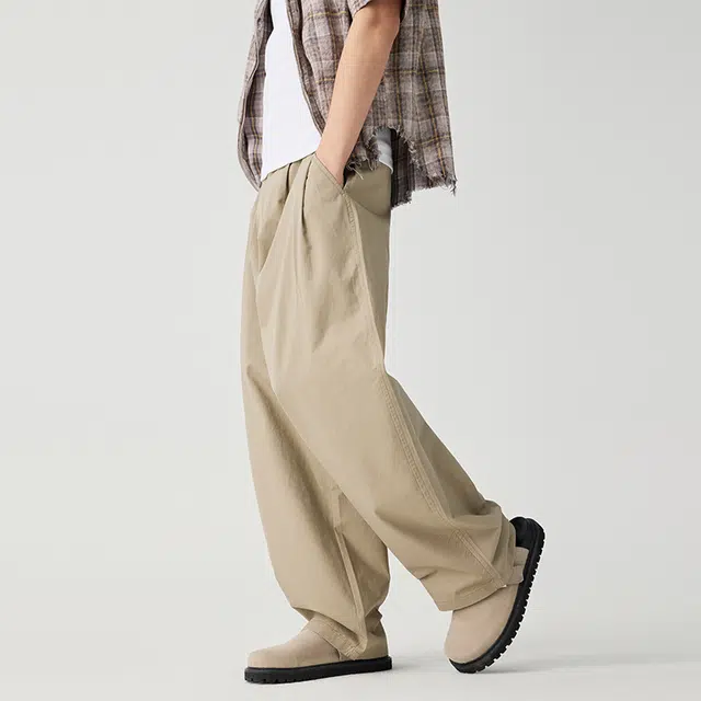潮人榜 美式复古春夏纯棉弯刀裤男士阔腿拖地直筒长裤垂堕感休闲裤 男女同款