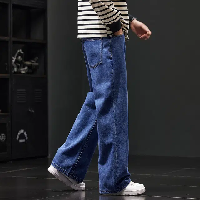 潮人榜 美式复古重磅微喇裤男女同款春秋款纯棉休闲宽松直筒阔腿长裤牛仔裤 男女同款