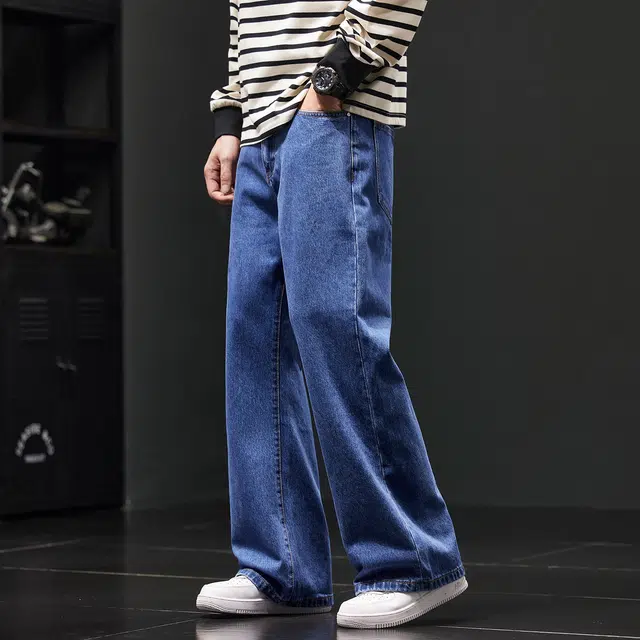 潮人榜 美式复古重磅微喇裤男女同款春秋款纯棉休闲宽松直筒阔腿长裤牛仔裤 男女同款