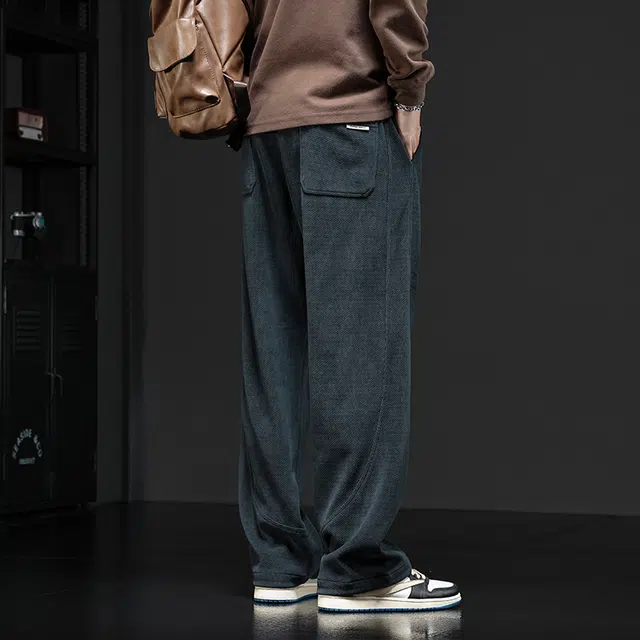 潮人榜 复古重磅百搭直筒字母刺绣卫裤男士裤子春秋季宽松阔腿休闲裤 男女同款