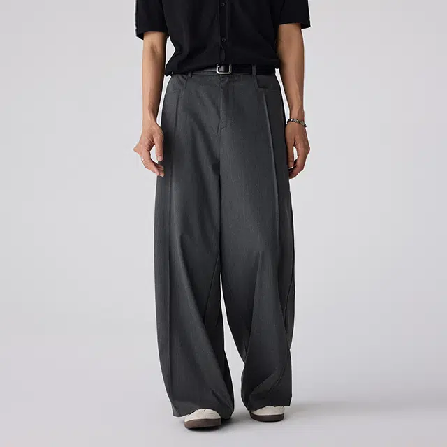 潮人榜 夏季薄款莱赛尔凉感弹力直筒裤男士宽松老钱风液态版垂堕西装休闲裤 男女同款