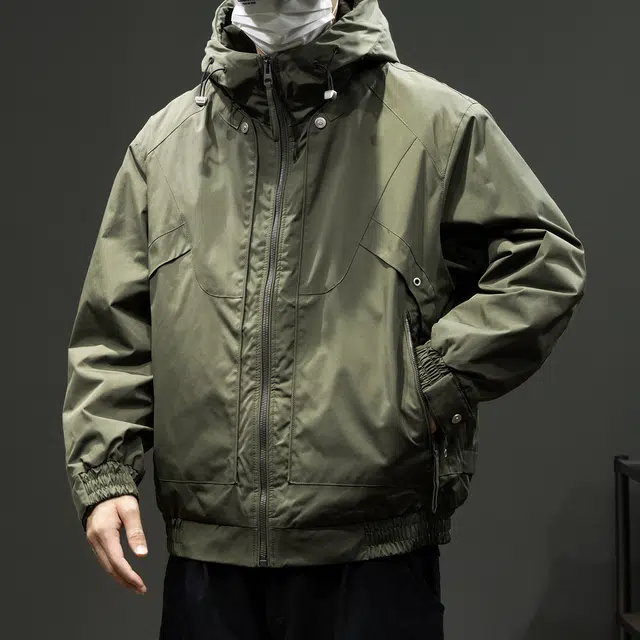 潮人榜 美式复古高领连帽棉衣男秋冬宽松大码户外机能防风工装夹克外套棉服 男款