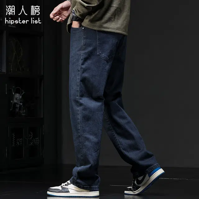 潮人榜 潮人榜秋季窄版直筒裤男士宽松阔腿潮流潮牌垂感弹力休闲长裤原色牛仔裤 男款