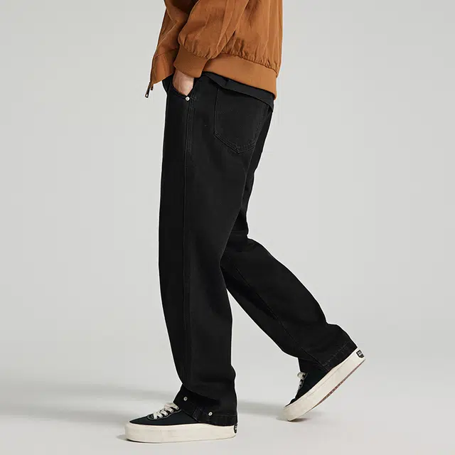 潮人榜 美式高街复古装订设计直筒休闲长裤男士宽松简约松紧腰牛仔裤 男女同款
