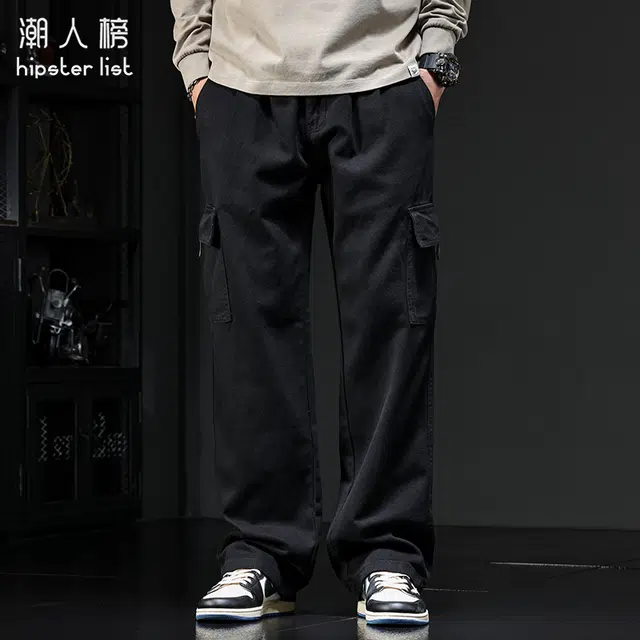 潮人榜 复古高街直筒休闲弹力休闲牛仔裤 男款