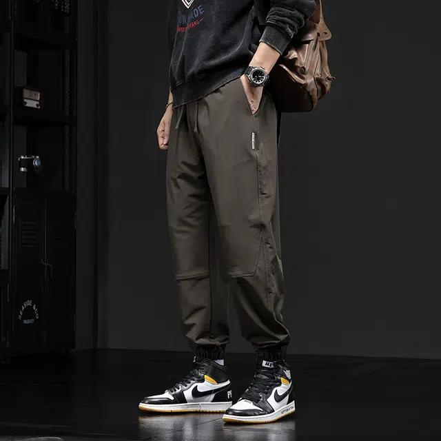 潮人榜 潮人榜厚款束脚裤男宽松抽绳松紧腰春秋季潮流男士长裤休闲裤 男款
