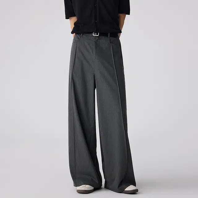 潮人榜 夏季薄款莱赛尔凉感弹力直筒裤男士宽松老钱风液态版垂堕西装休闲裤 男女同款