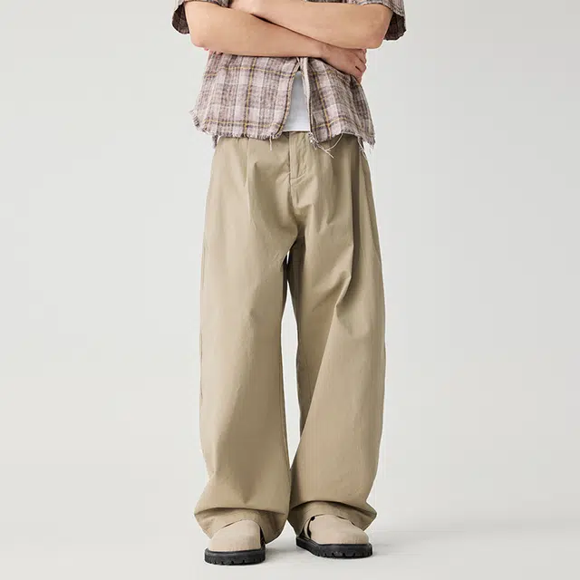 潮人榜 美式复古春夏纯棉弯刀裤男士阔腿拖地直筒长裤垂堕感休闲裤 男女同款
