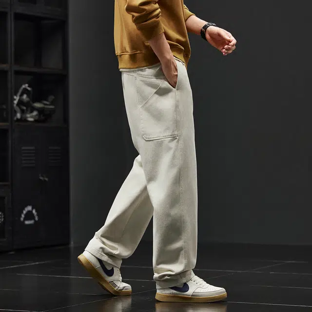 潮人榜 美式复古重磅设计感工装裤男款秋冬厚款宽松直筒阔腿纯棉休闲裤 男女同款