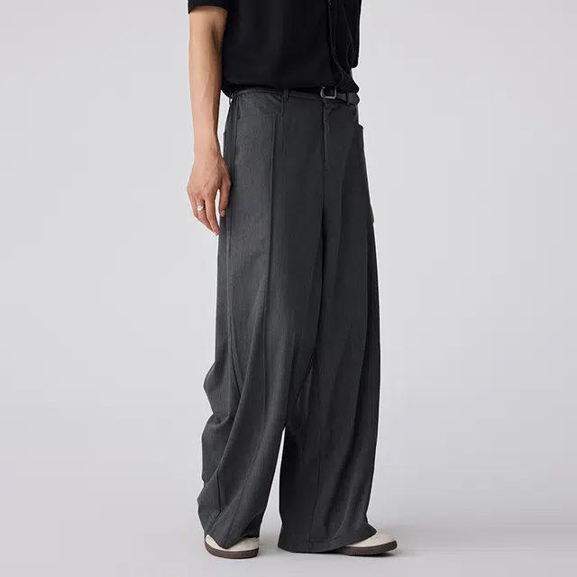 潮人榜 夏季薄款莱赛尔凉感弹力直筒裤男士宽松老钱风液态版垂堕西装休闲裤 男女同款