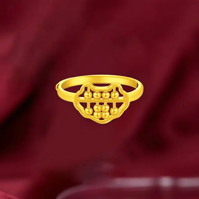 弗风树 算盘如意祥云转运珠指环 足金 一口价 黄金戒指 男女同款情侣款