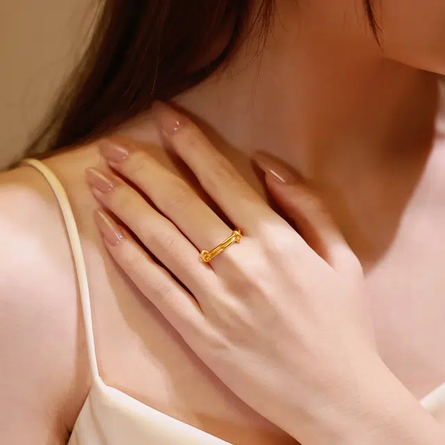 弗风树 小众简约素圈推拉可调节指环 足金 一口价 黄金戒指 女款
