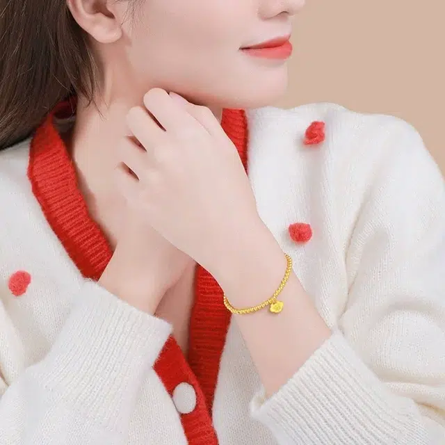 弗风树 精致轻奢优雅贵气高级感有福钻石新中式国风祥福锁古法小众通勤小巧气质端庄个性大气 足金 一口价 手串 女款