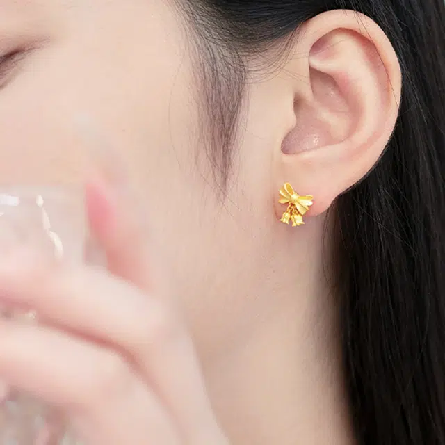 弗风树 欧美凤蝴蝶结铃兰花 足金 一口价 黄金耳钉 女款