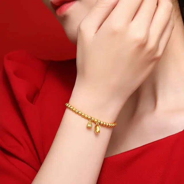 弗风树 国潮设计高级感古法两世欢莲蓬 足金 一口价 黄金手串 女款