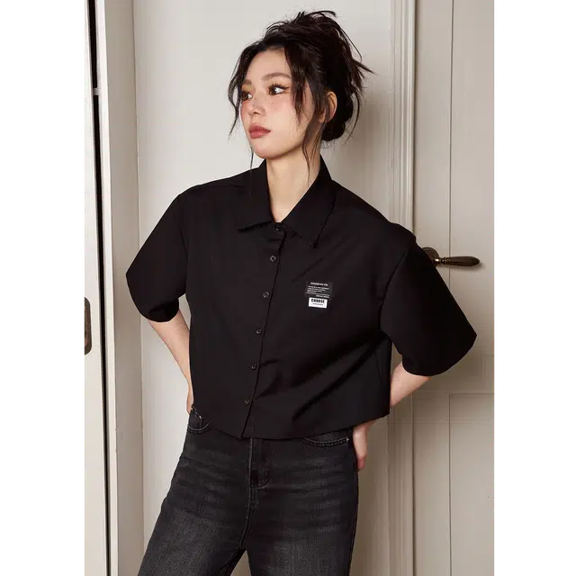 佐贝卡 纯色短款宽松休闲短袖衬衫 女款