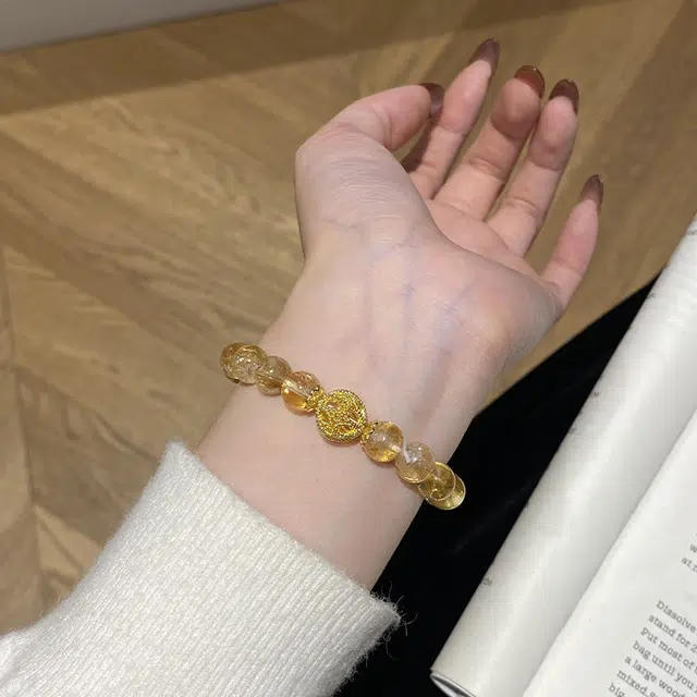 遇点 时尚优雅 #好运气质简约时髦小众轻奢风高级感设计天然 黄水晶 手串 女款