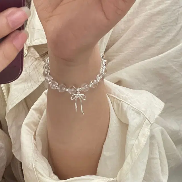 遇点 小清新蝴蝶结甜美 #好运高贵时髦复古小众精致优雅小饰品天然 白水晶 手链 女款