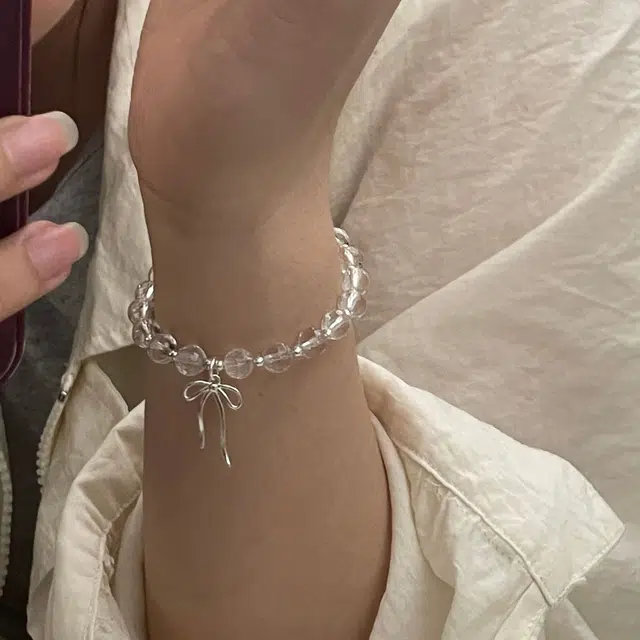 遇点 小清新蝴蝶结甜美 #好运高贵时髦复古小众精致优雅小饰品天然 白水晶 手链 女款