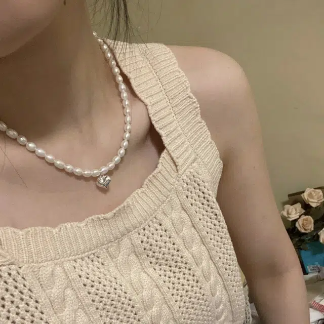 遇点 爱心项坠 韩版轻奢精致优雅小众设计高级感锁骨链 淡水珍珠 项链 女款