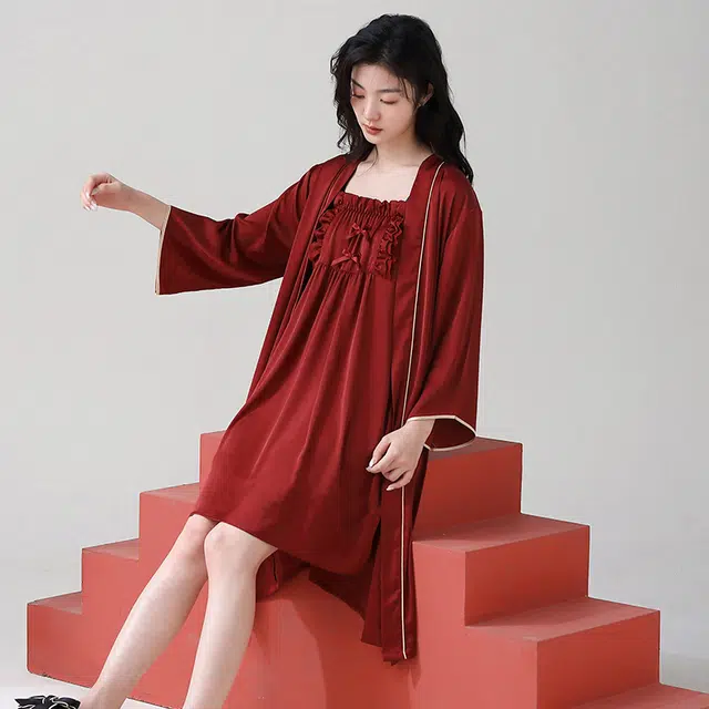 可人儿 高级简约吊带裙外套上衣睡裙 女款 红色