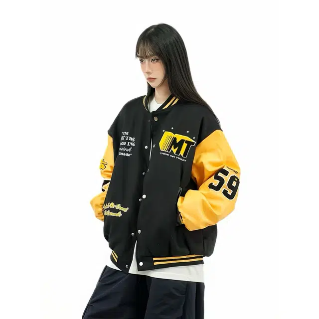 寻星记  美式复古高街拼接撞色刺绣潮流百搭舒适通勤外套棒球服 男女同款