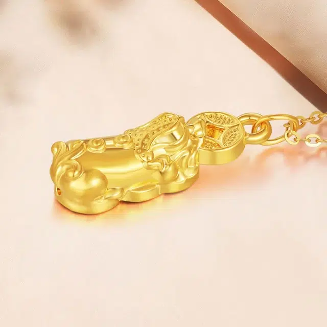 明泰珠宝 国潮新中式吞金兽 招财 铜钱貔貅吉祥福气满满金 礼盒#好运#好运 足金 一口价 项链 女款