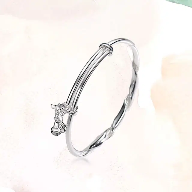 月斐 小众设计高级感丝带缠绕铃铛手饰蝴蝶结铃铛推拉 足银 手镯 女款