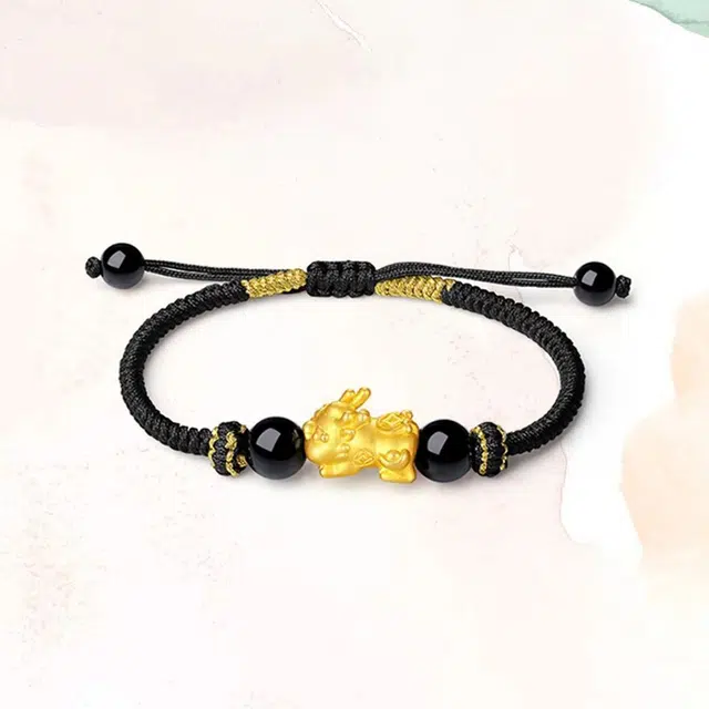 月斐 招财纳福貔貅新中式国潮吞金兽 足金 玛瑙 一口价 黄金手链 男女同款情侣款