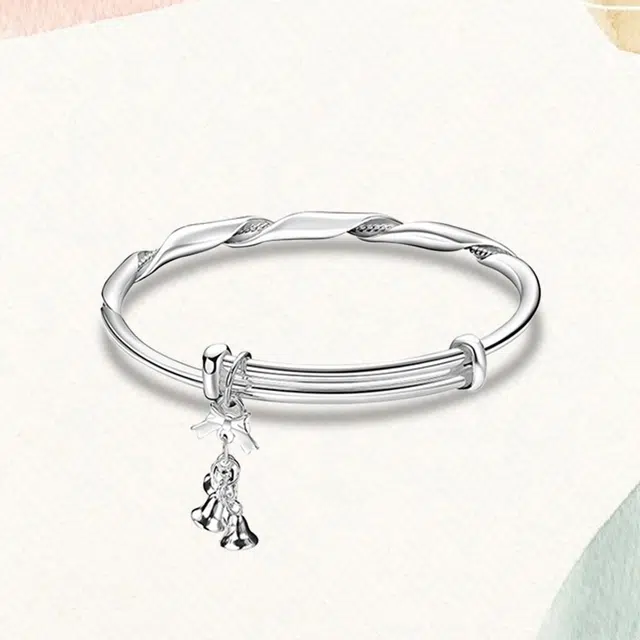 月斐 小众设计高级感丝带缠绕铃铛手饰蝴蝶结铃铛推拉 足银 手镯 女款