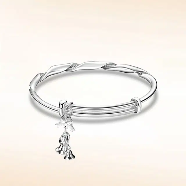 月斐 小众设计高级感丝带缠绕铃铛手饰蝴蝶结铃铛推拉 足银 手镯 女款