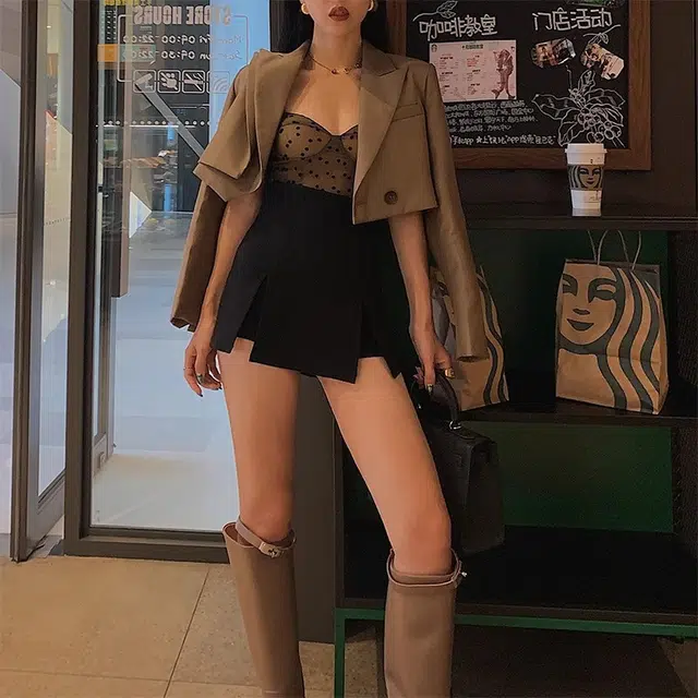 轻迎 高腰气质纯色休闲短裙 女款
