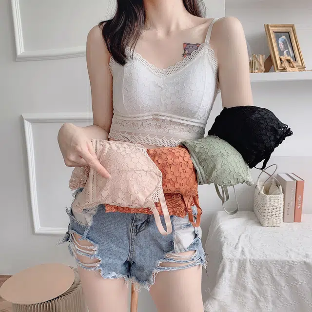 轻迎 蕾丝性感裹胸防走光抹胸吊带高弹力褶皱美背文胸少女背心 女款