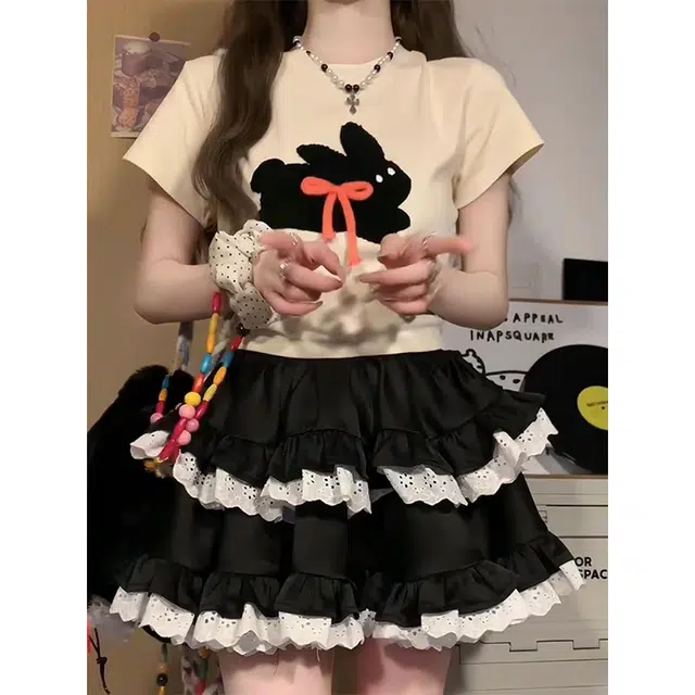 轻迎 芭蕾风蓬蓬甜辣妹蛋糕裙设计感高腰半身裙休闲短裙 女款
