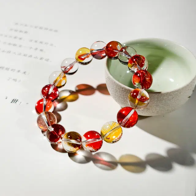 古禾 锦绣人生 鲤应有你  锦鲤胶花晶体干净通透潮流新中式国风百搭时尚简约轻奢高级感小众设计感天然 多色水晶 手串 男女同款情侣款