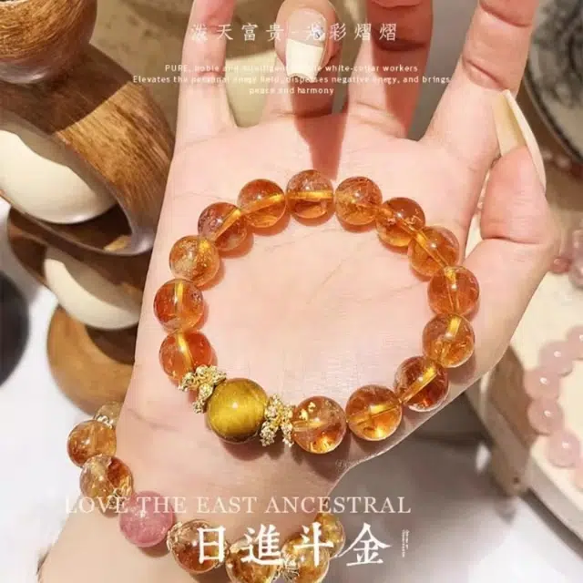亮晶缘 【财运亨通】招财进宝时来运转八方来财招财转运事业串珠 小众寓意转运暴富 好运天然 黄水晶 手串 男女同款情侣款