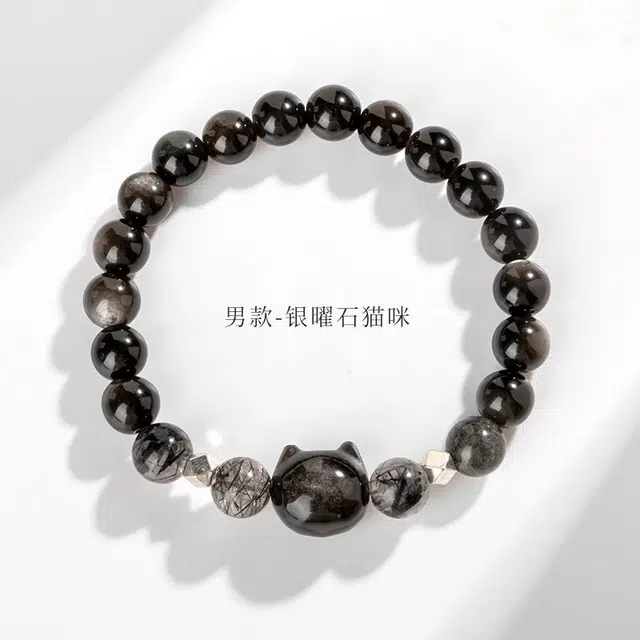 亮晶缘 招财猫 黑白萌猫 新中式国潮小众 精致设计 可爱精致高级感 喵星人 百搭多财多福 爱情甜蜜长久天然 黑曜石 手串 男女同款情侣款