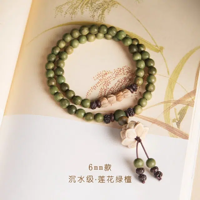亮晶缘 【节节高升】新中式复古国潮森系 天然老料木佛珠 考试上岸金榜题名  叠戴多圈好运莲莲 绿檀 手串 男女同款情侣款