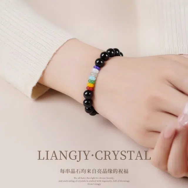 亮晶缘 招财转运 情绪稳定 事业上岸 水逆退散 小众简约拼色设计 招财转运 黑曜石 手串 男女同款情侣款