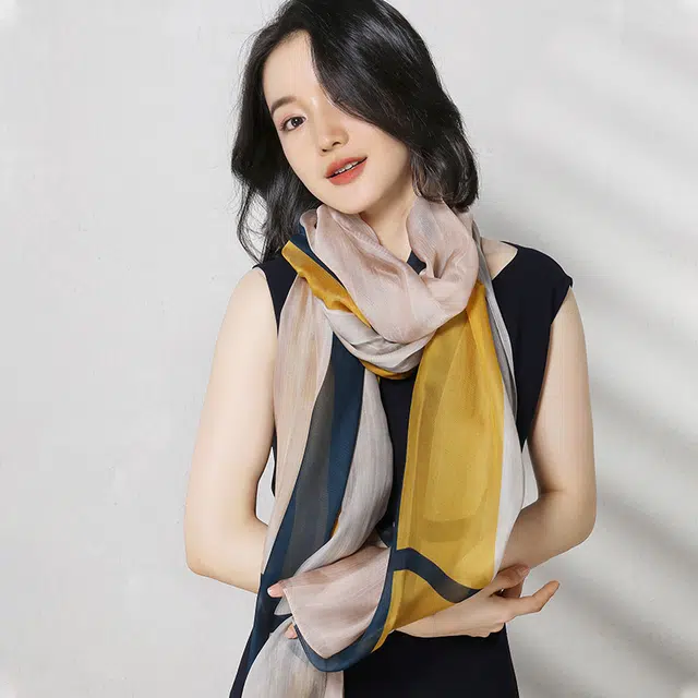 杭丝路 薄款护颈防晒披肩 桑蚕丝 丝巾 女款