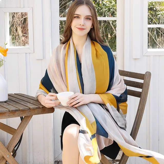 杭丝路 薄款护颈防晒披肩 桑蚕丝 丝巾 女款